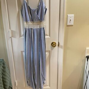 No Boundaries Striped Jumpsuit with Crochet Waist